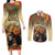 Dia de Los Muertos Mexico Couples Matching Long Sleeve Bodycon Dress and Long Sleeve Button Shirt Aztec Goddess Mictecacihuatl LT7 - Wonder Print Shop