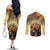 Dia de Los Muertos Mexico Couples Matching Off The Shoulder Long Sleeve Dress and Long Sleeve Button Shirt Aztec Goddess Mictecacihuatl