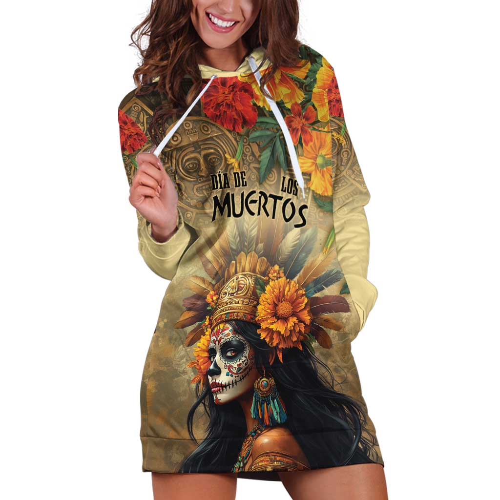 Dia de Los Muertos Mexico Hoodie Dress Aztec Goddess Mictecacihuatl - Wonder Print Shop