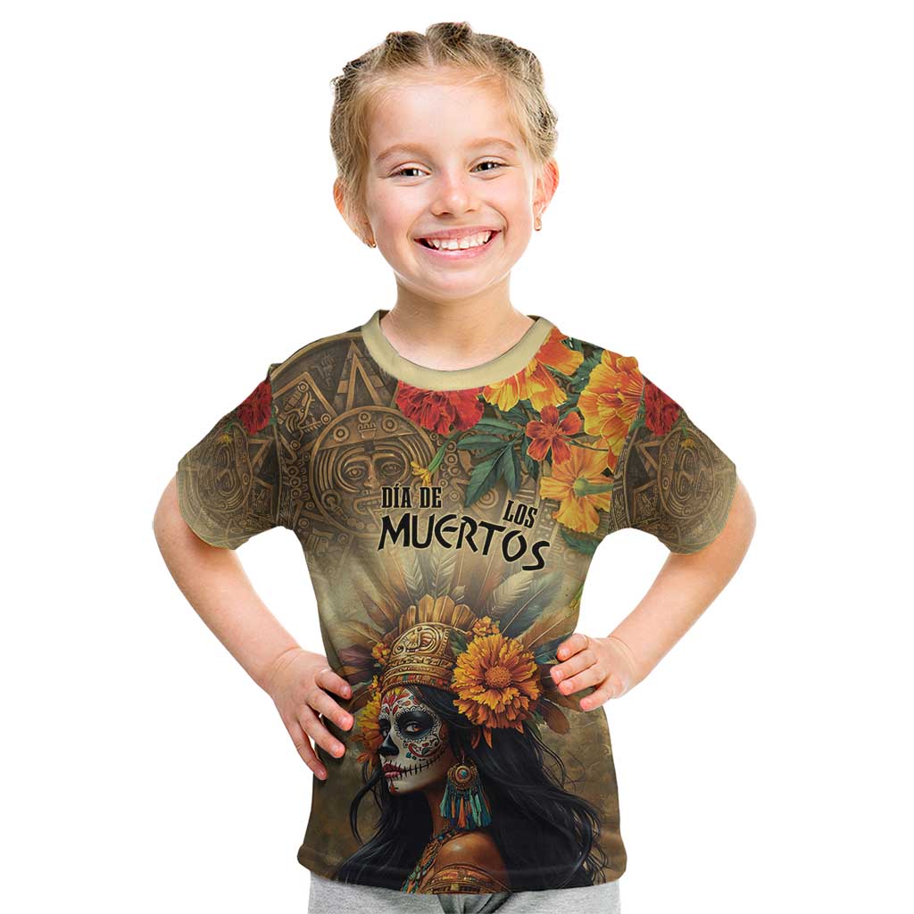 Dia de Los Muertos Mexico Kid T Shirt Aztec Goddess Mictecacihuatl