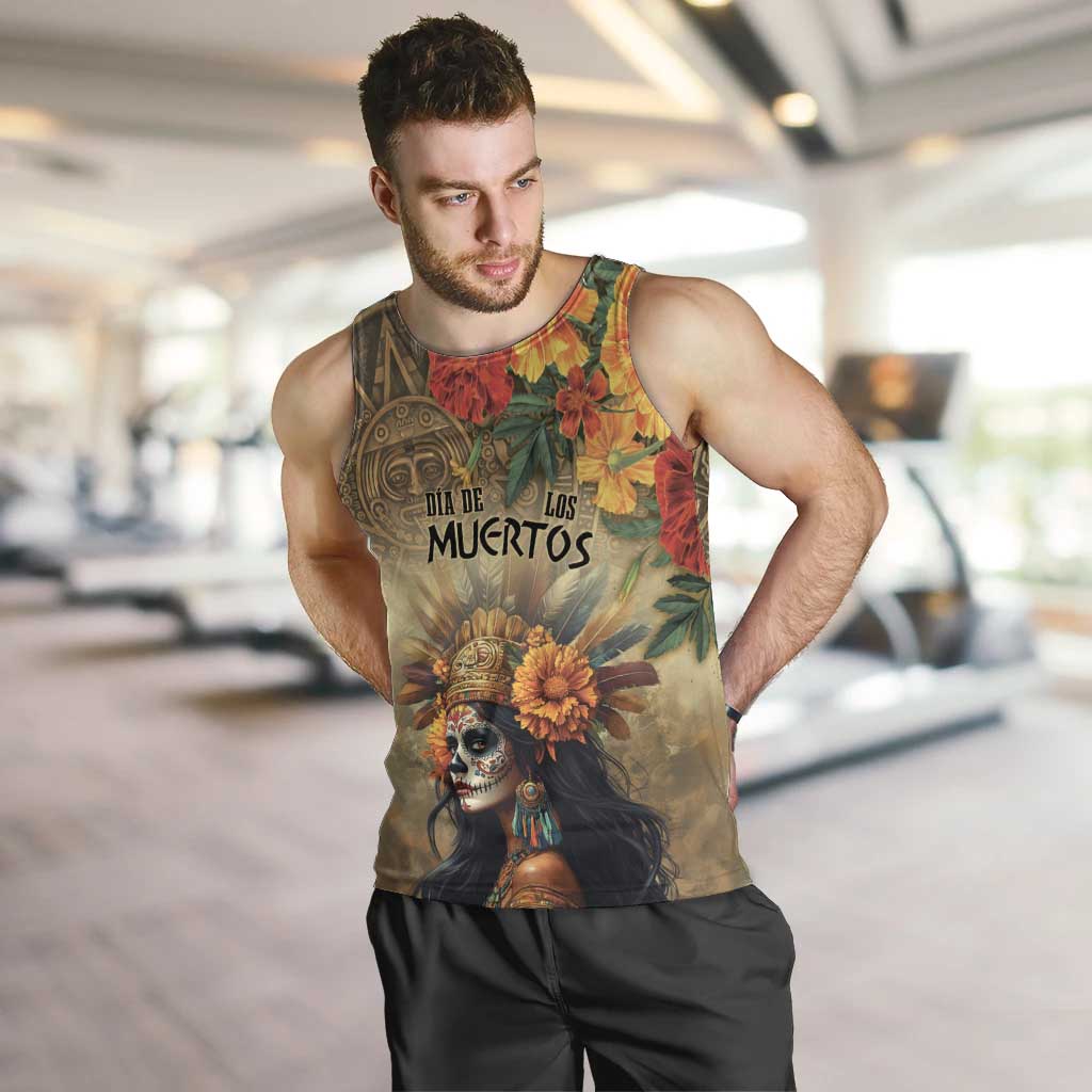 Dia de Los Muertos Mexico Men Tank Top Aztec Goddess Mictecacihuatl - Wonder Print Shop