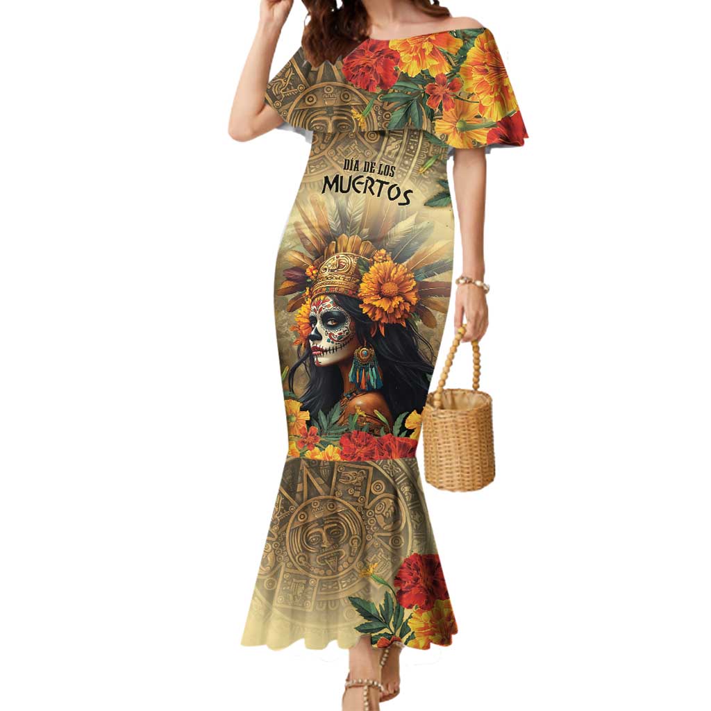 Dia de Los Muertos Mexico Mermaid Dress Aztec Goddess Mictecacihuatl