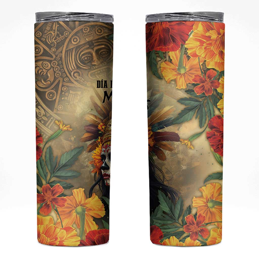 Dia de Los Muertos Mexico Skinny Tumbler Aztec Goddess Mictecacihuatl - Wonder Print Shop