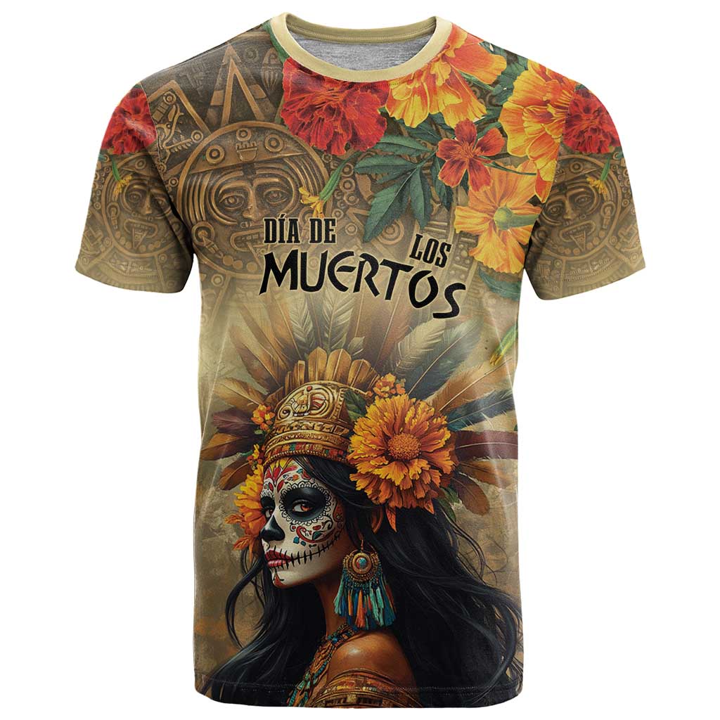 Dia de Los Muertos Mexico T Shirt Aztec Goddess Mictecacihuatl