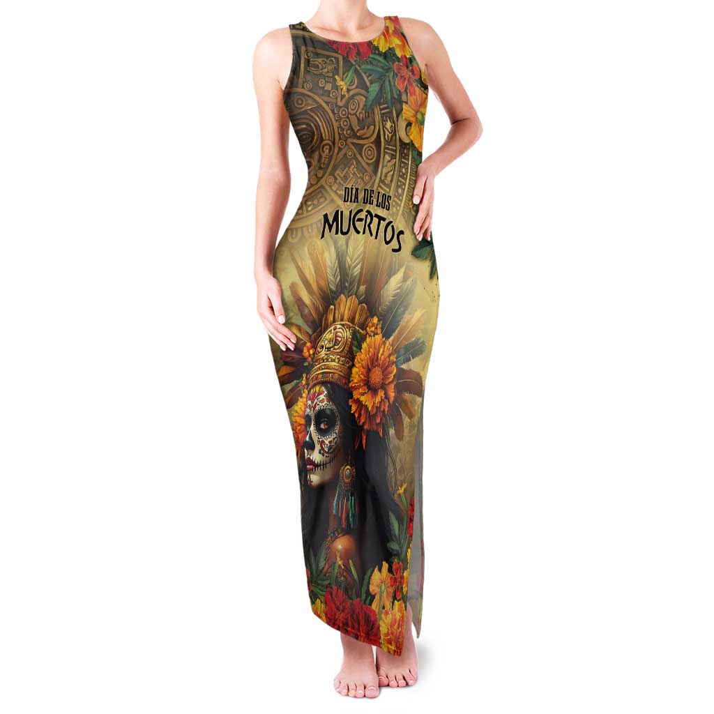 Dia de Los Muertos Mexico Tank Maxi Dress Aztec Goddess Mictecacihuatl