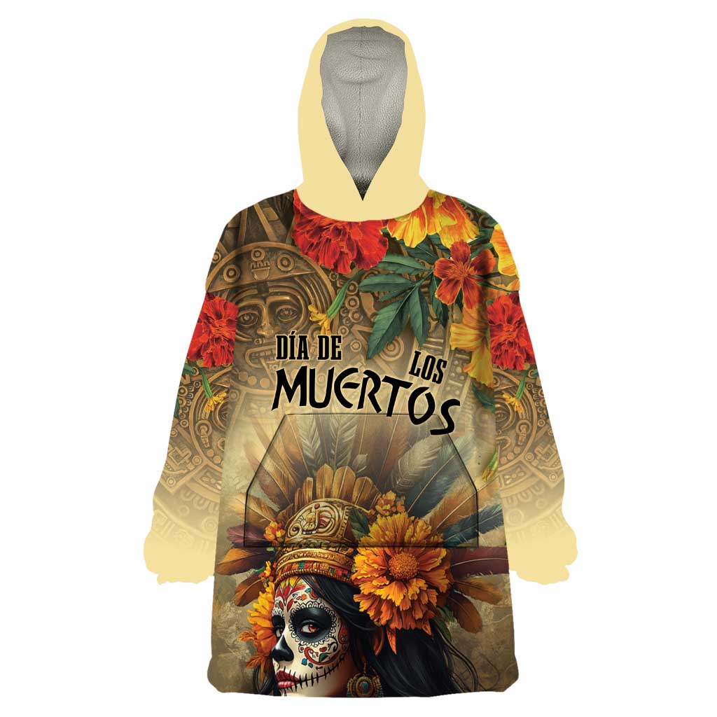 Dia de Los Muertos Mexico Wearable Blanket Hoodie Aztec Goddess Mictecacihuatl - Wonder Print Shop