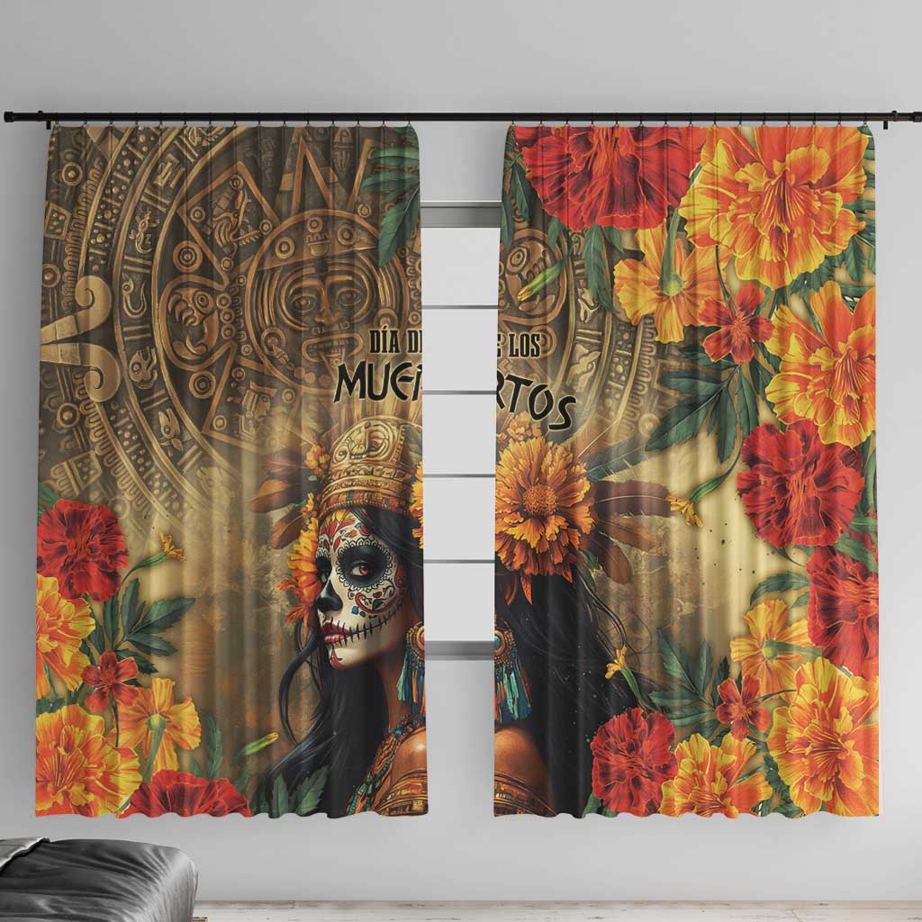 Dia de Los Muertos Mexico Window Curtain Aztec Goddess Mictecacihuatl - Wonder Print Shop