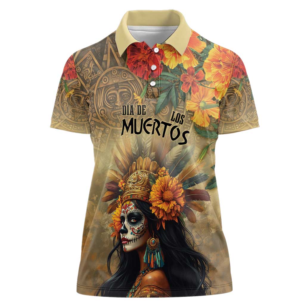 Dia de Los Muertos Mexico Women Polo Shirt Aztec Goddess Mictecacihuatl - Wonder Print Shop