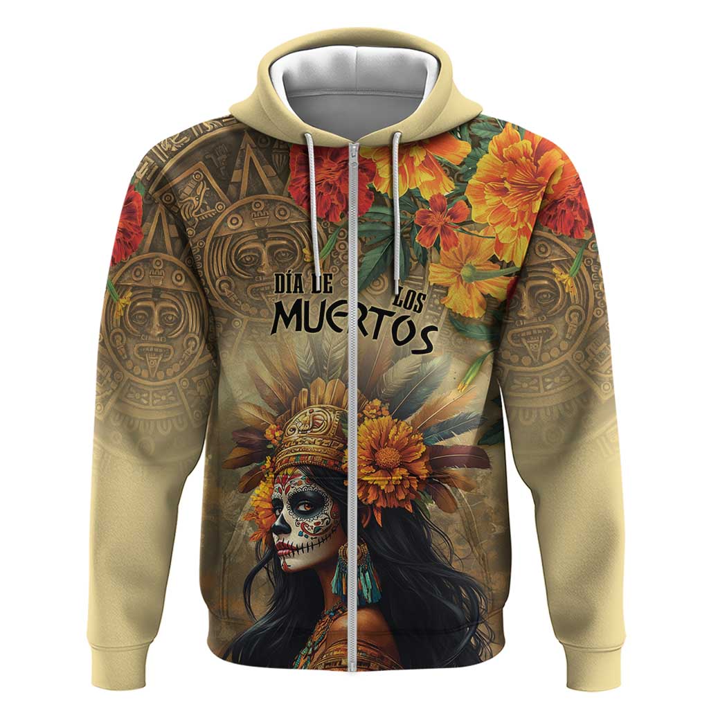 Dia de Los Muertos Mexico Zip Hoodie Aztec Goddess Mictecacihuatl - Wonder Print Shop