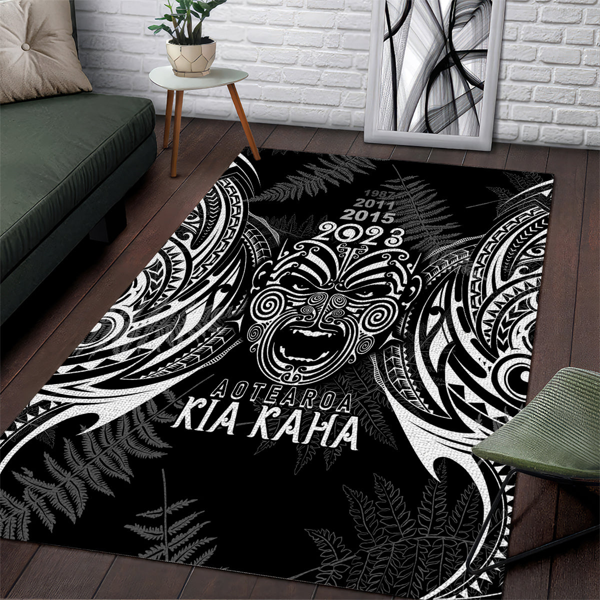 Custom New Zealand Rugby Area Rug 2023 World Cup Aotearoa Haka Face LT7 - Wonder Print Shop