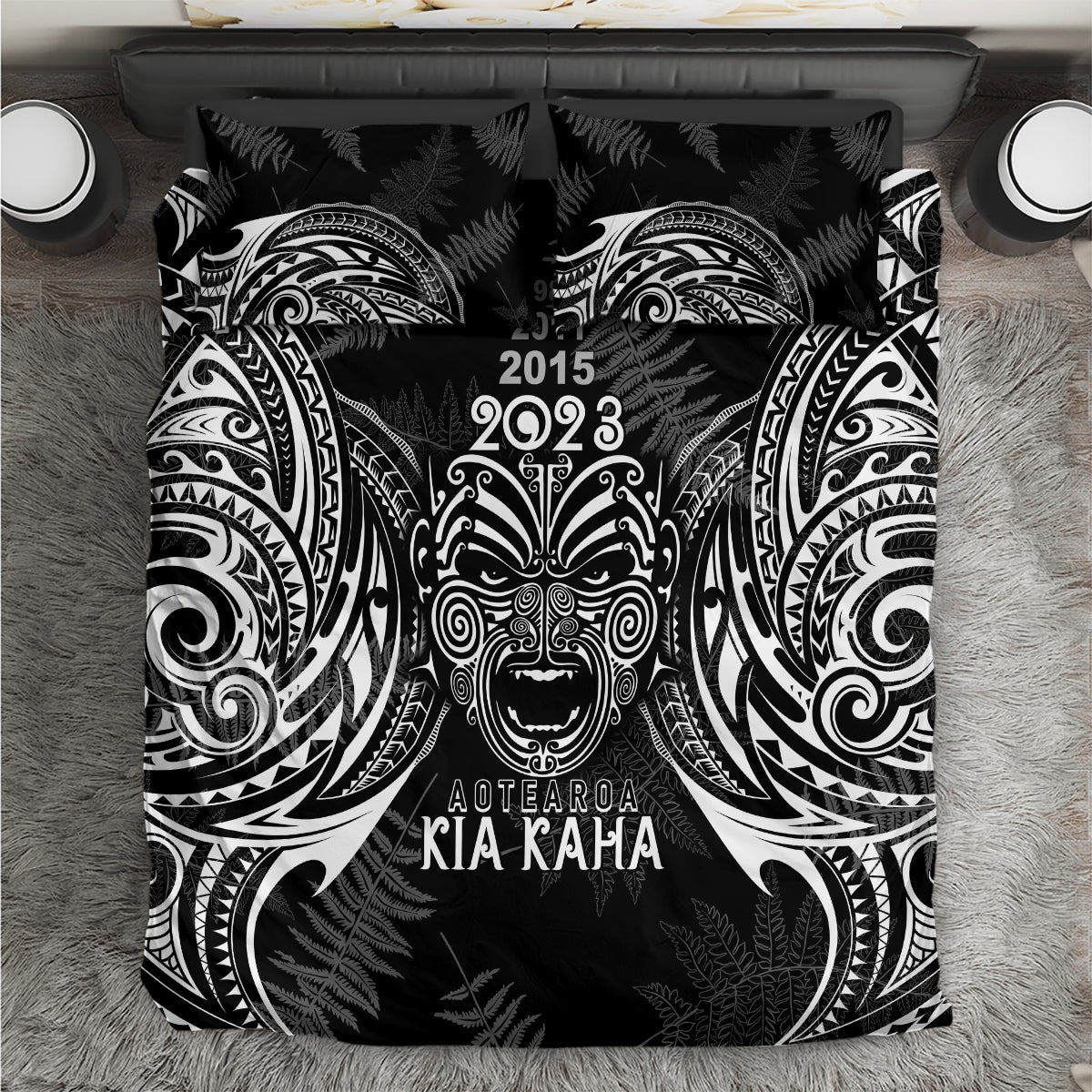 Custom New Zealand Rugby Bedding Set 2023 World Cup Aotearoa Haka Face LT7 - Wonder Print Shop