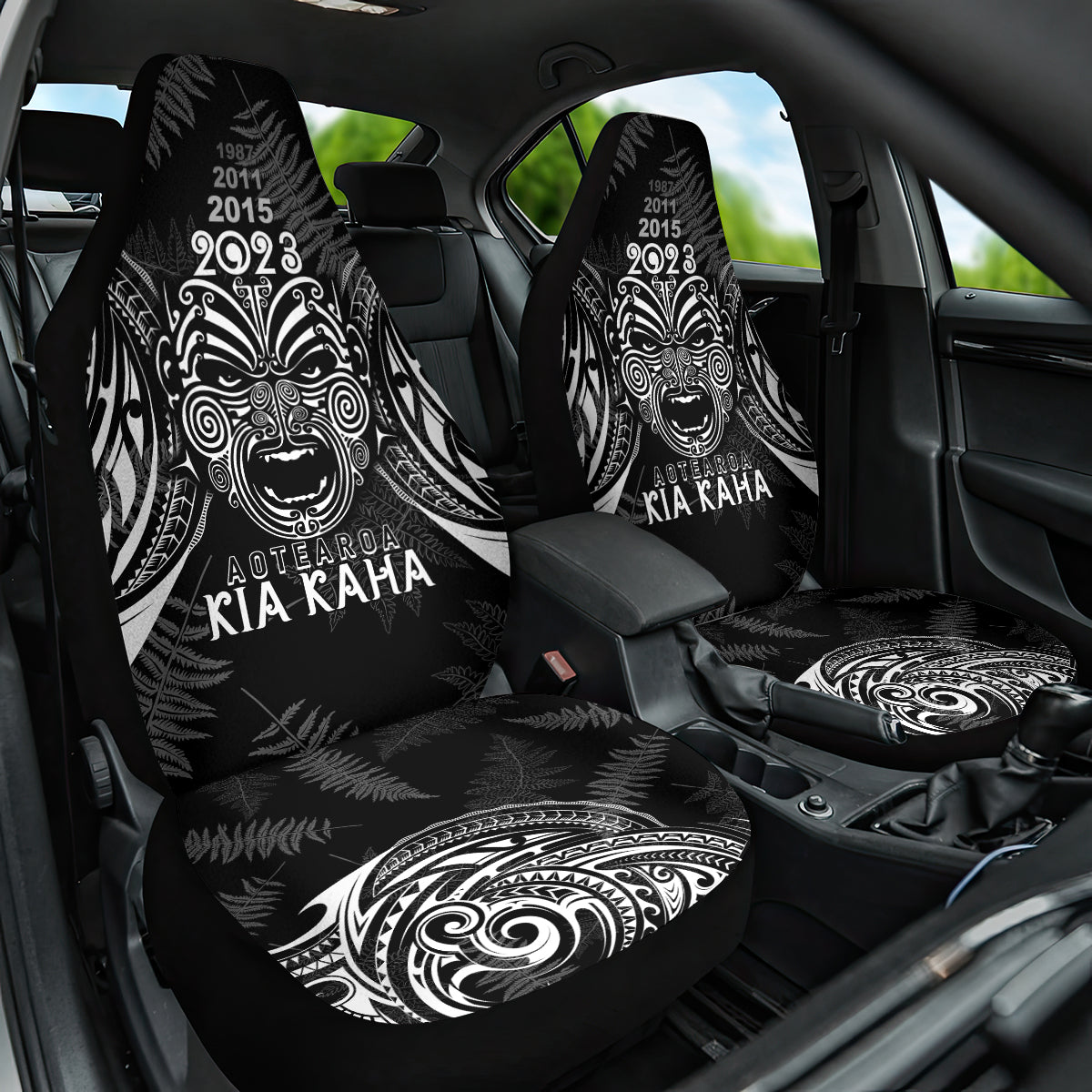 Custom New Zealand Rugby Car Seat Cover 2023 World Cup Aotearoa Haka Face LT7 - Wonder Print Shop