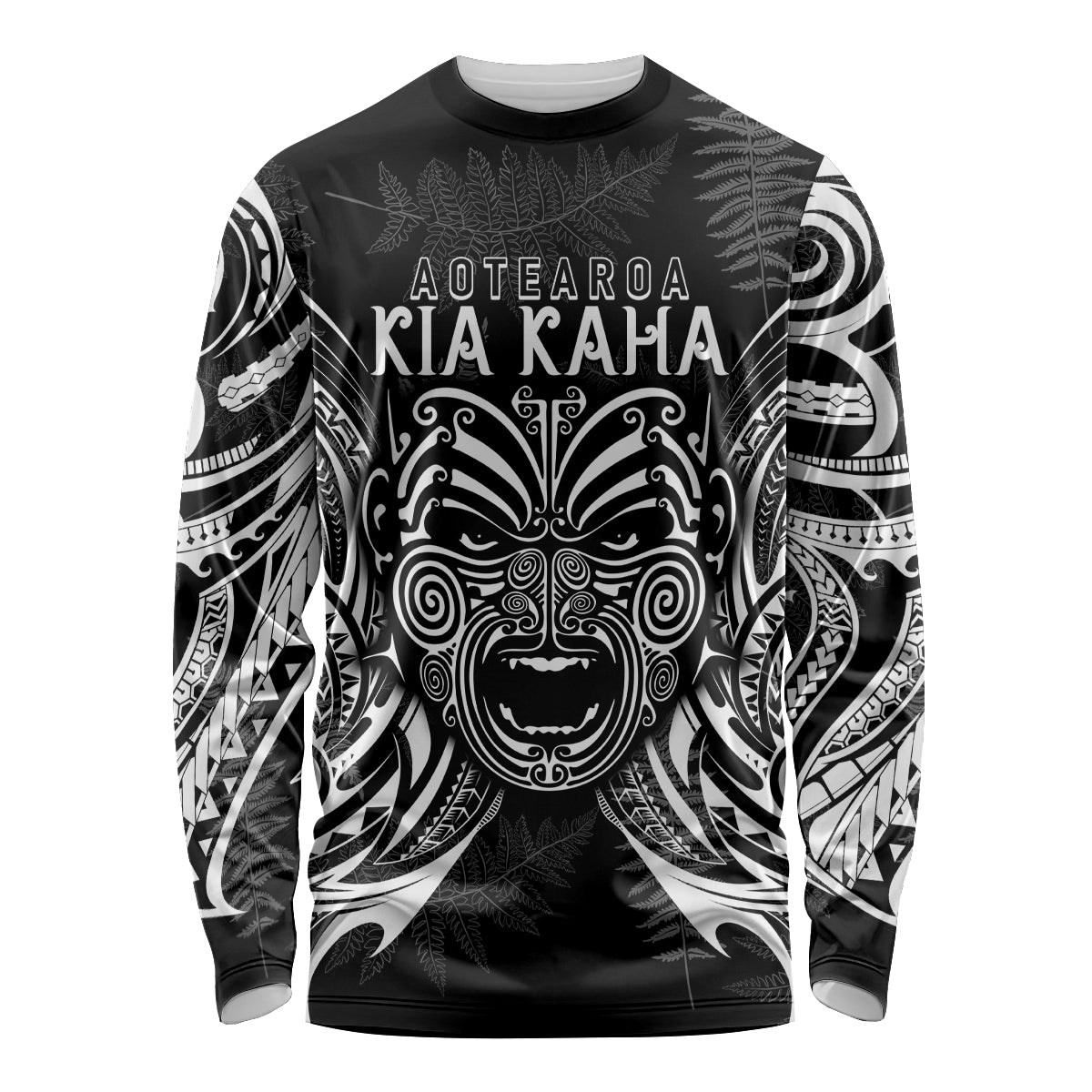 Custom New Zealand Rugby Long Sleeve Shirt 2023 World Cup Aotearoa Haka Face - Wonder Print Shop