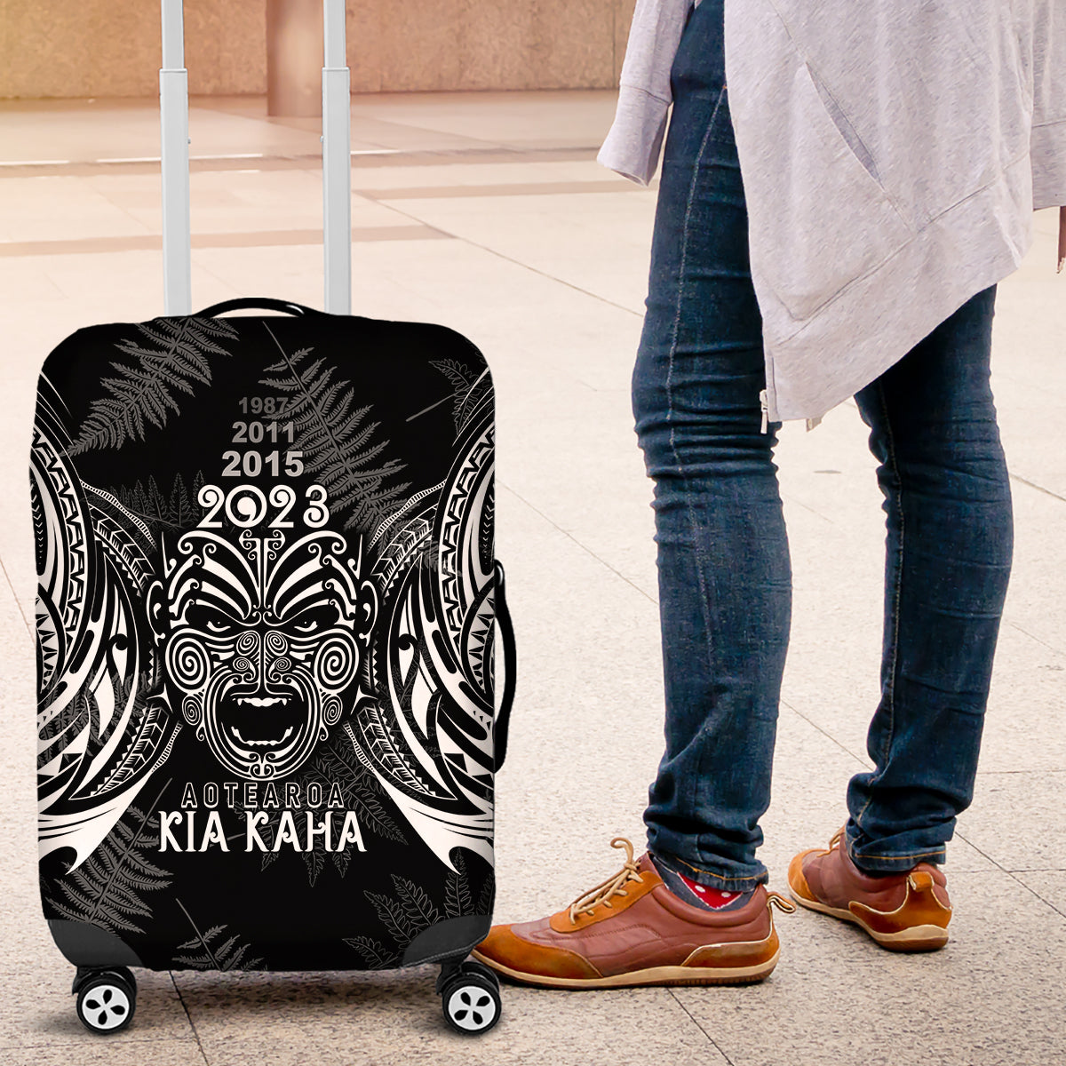 Custom New Zealand Rugby Luggage Cover 2023 World Cup Aotearoa Haka Face - Wonder Print Shop