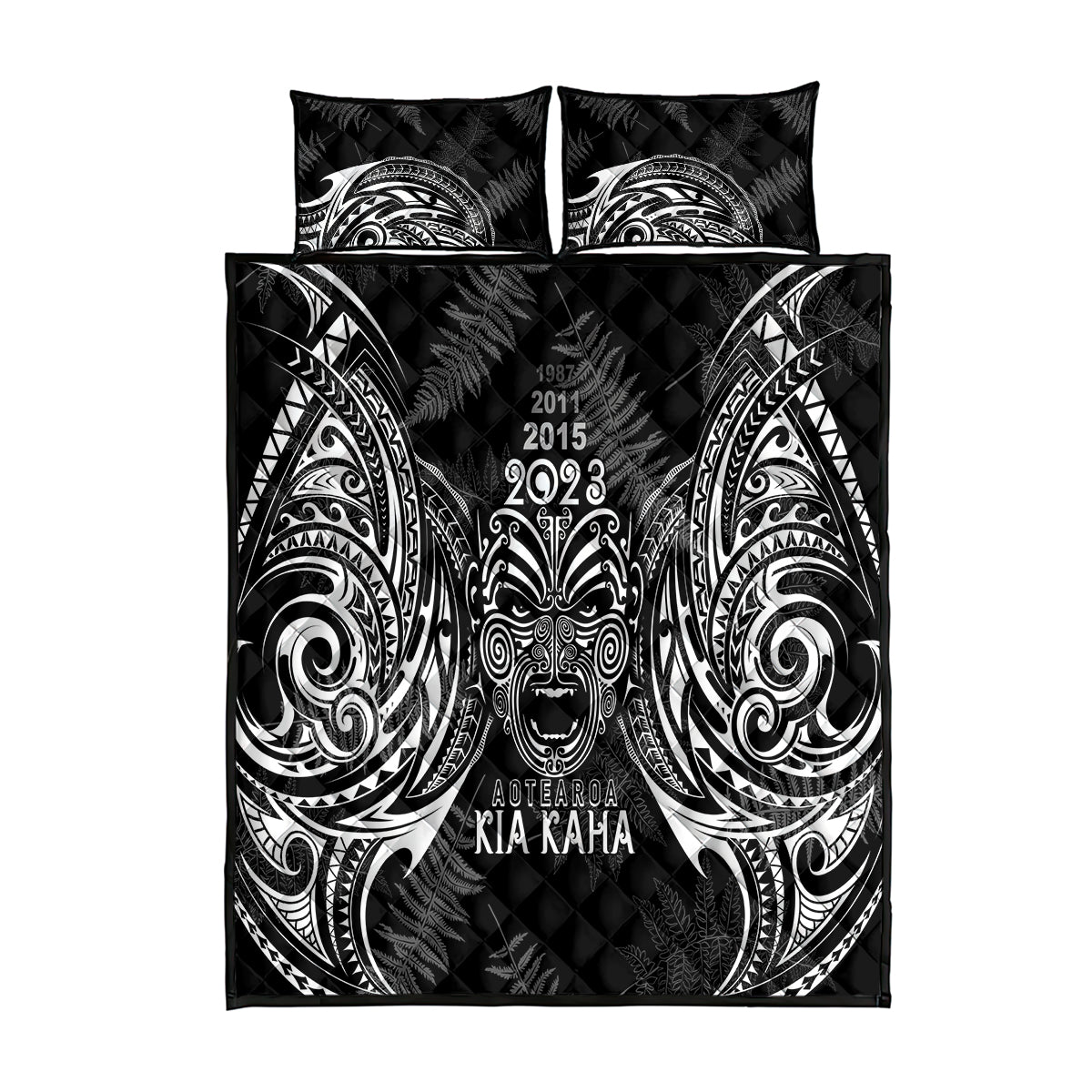 Custom New Zealand Rugby Quilt Bed Set 2023 World Cup Aotearoa Haka Face - Wonder Print Shop