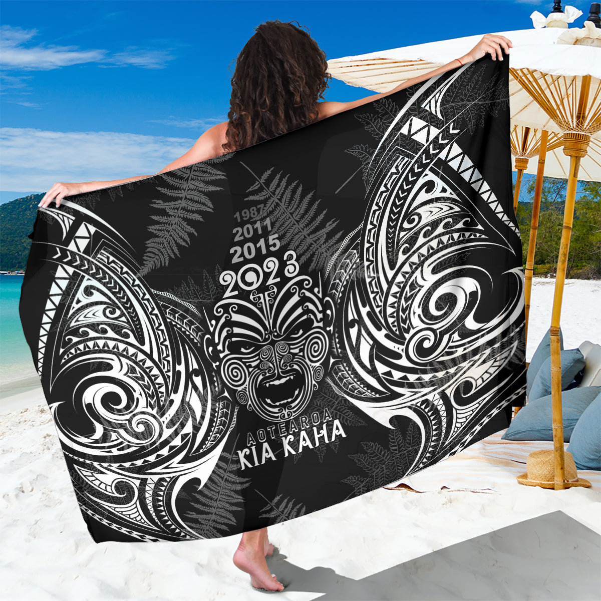 Custom New Zealand Rugby Sarong 2023 World Cup Aotearoa Haka Face - Wonder Print Shop