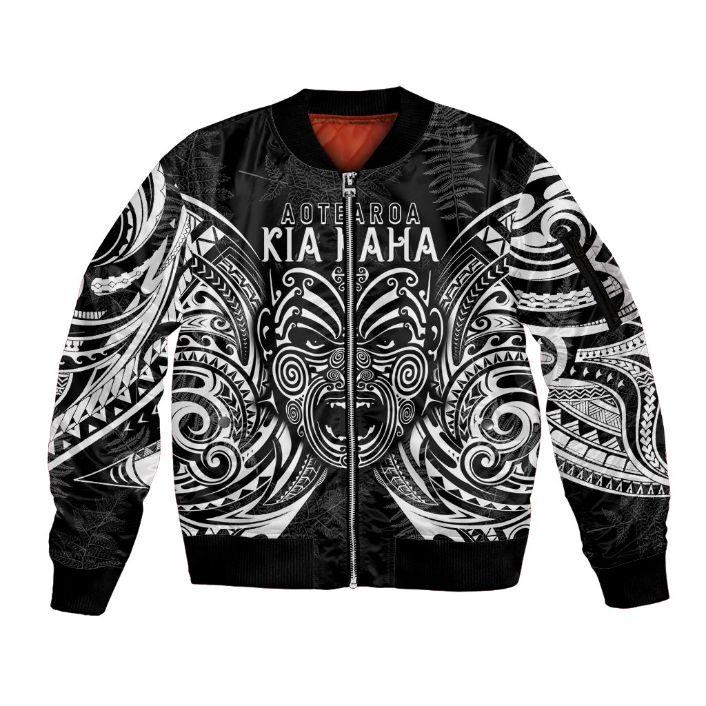 Custom New Zealand Rugby Sleeve Zip Bomber Jacket 2023 World Cup Aotearoa Haka Face - Wonder Print Shop