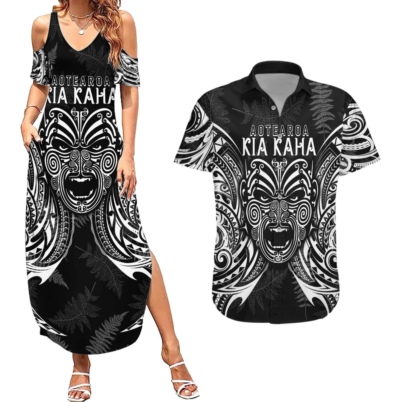 New Zealand Rugby Couples Matching Summer Maxi Dress and Hawaiian Shirt 2023 World Cup Aotearoa Create History LT7 - Wonder Print Shop