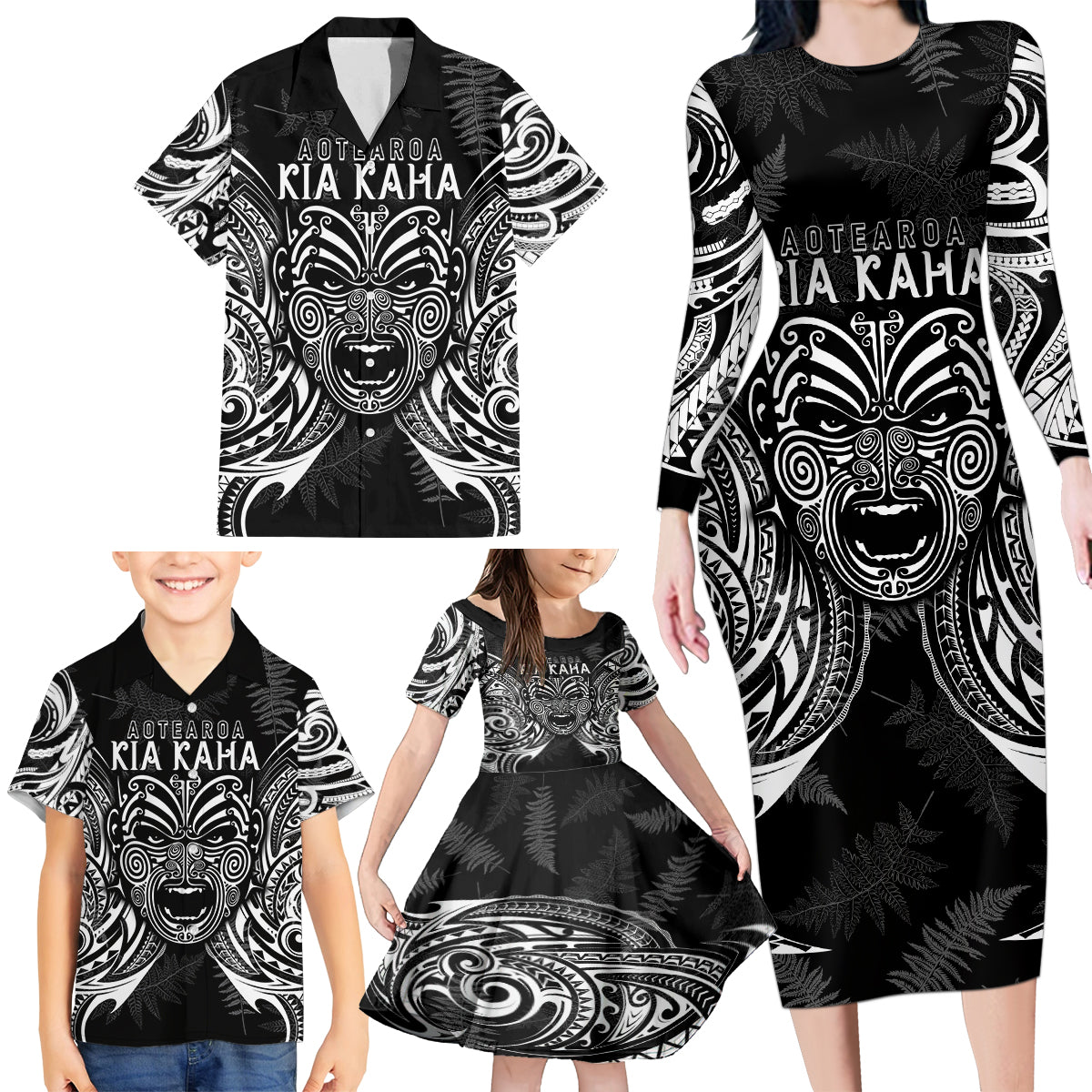 New Zealand Rugby Family Matching Long Sleeve Bodycon Dress and Hawaiian Shirt 2023 World Cup Aotearoa Create History LT7 - Wonder Print Shop