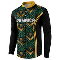 Black long-sleeve button sweatshirt with yellow-green geometric panel design