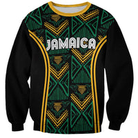 Black unisex sweatshirt with green and yellow ethnic motif front print 'JAMAICA'