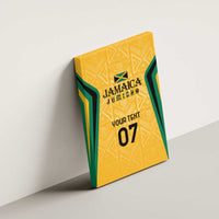 Wall-hung Jamaica canvas wall art, yellow background with green and black side shapes