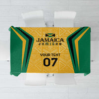 Yellow and green Jamaica tablecloth with ethnic motifs and gold accents