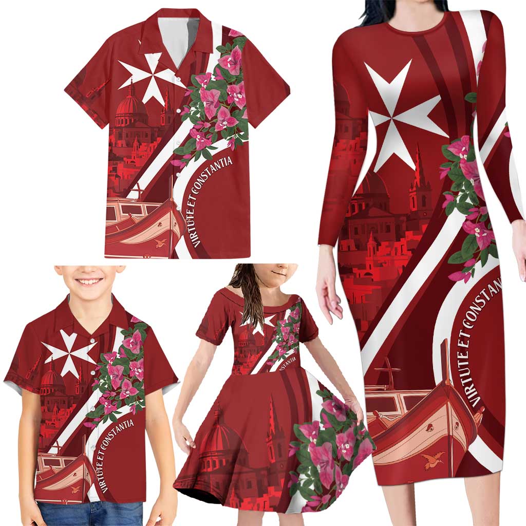 Inħobbok Malta Family Matching Long Sleeve Bodycon Dress and Hawaiian Shirt Bougainville and Luzzu