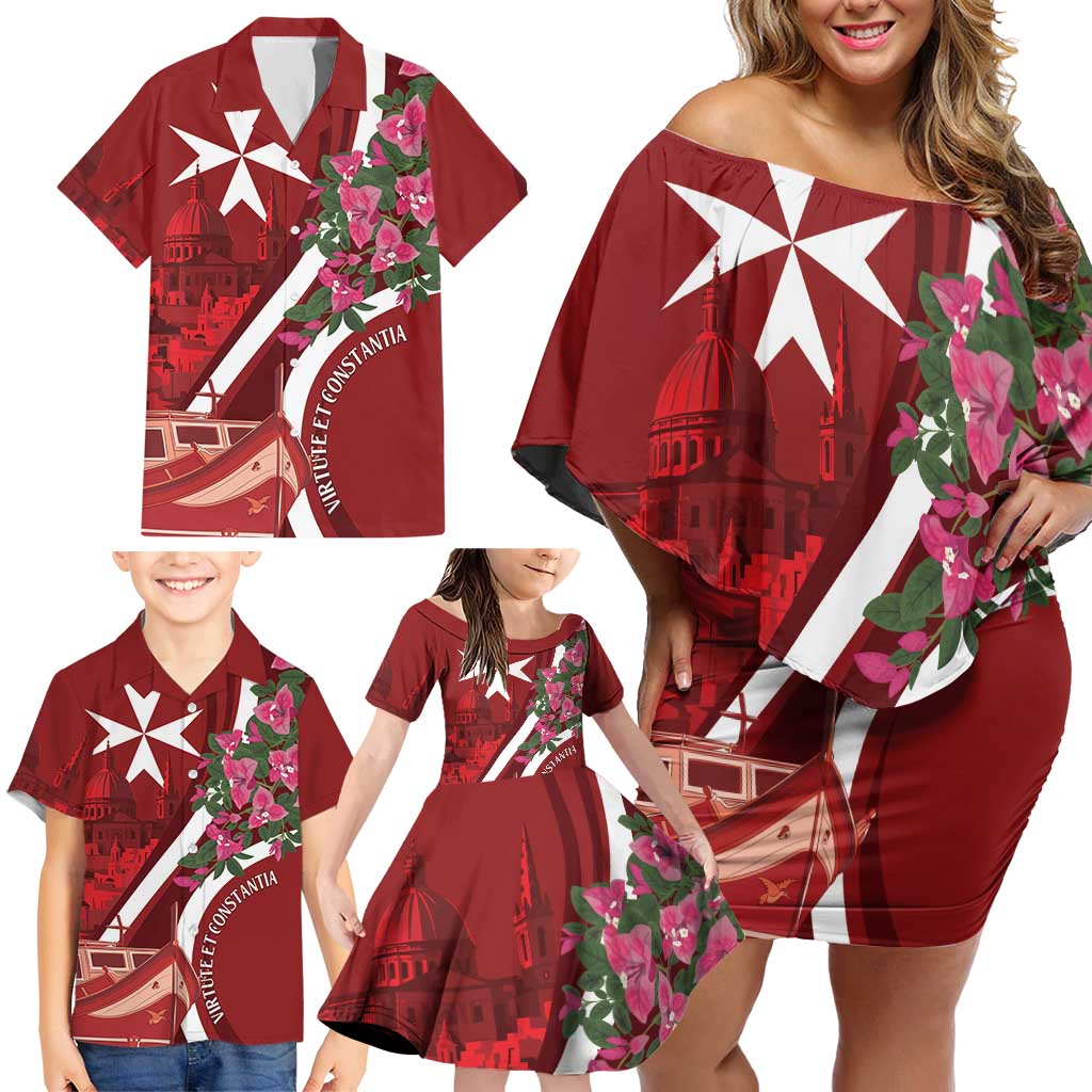 Inħobbok Malta Family Matching Off Shoulder Short Dress and Hawaiian Shirt Bougainville and Luzzu