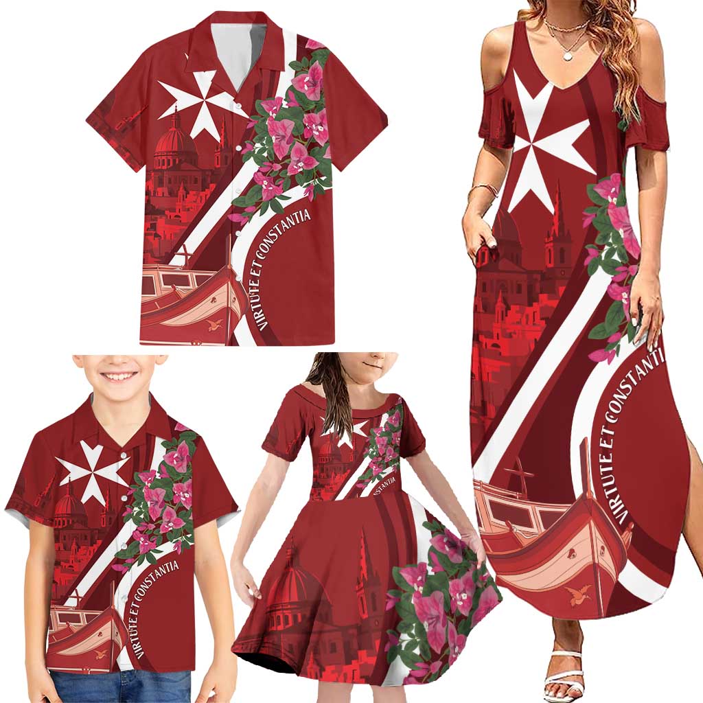 Inħobbok Malta Family Matching Summer Maxi Dress and Hawaiian Shirt Bougainville and Luzzu