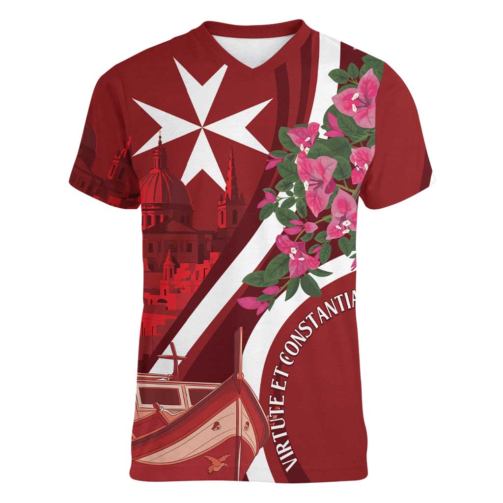 Inħobbok Malta Women V-Neck T-Shirt Bougainville and Luzzu