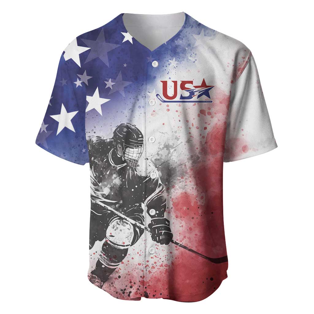 USA Ice Hockey Custom Baseball Jersey Splash Art Abstract Style