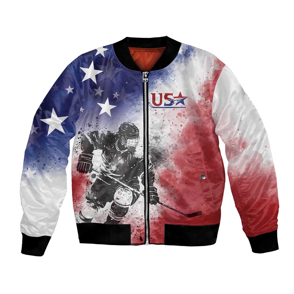 USA Ice Hockey Custom Bomber Jacket Splash Art Abstract Style