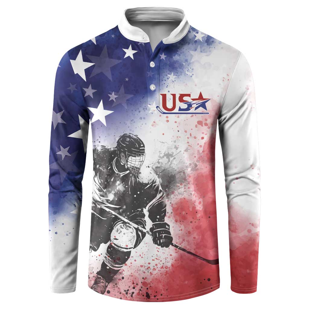 USA Ice Hockey Custom Button Sweatshirt Splash Art Abstract Style