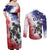 USA Ice Hockey Custom Couples Matching Off Shoulder Maxi Dress and Long Sleeve Button Shirt Splash Art Abstract Style