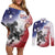 USA Ice Hockey Custom Couples Matching Off Shoulder Short Dress and Long Sleeve Button Shirt Splash Art Abstract Style