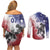 USA Ice Hockey Custom Couples Matching Off Shoulder Short Dress and Long Sleeve Button Shirt Splash Art Abstract Style