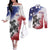 USA Ice Hockey Custom Couples Matching Off The Shoulder Long Sleeve Dress and Long Sleeve Button Shirt Splash Art Abstract Style