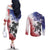 USA Ice Hockey Custom Couples Matching Off The Shoulder Long Sleeve Dress and Long Sleeve Button Shirt Splash Art Abstract Style