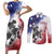 USA Ice Hockey Custom Couples Matching Short Sleeve Bodycon Dress and Long Sleeve Button Shirt Splash Art Abstract Style