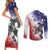 USA Ice Hockey Custom Couples Matching Short Sleeve Bodycon Dress and Long Sleeve Button Shirt Splash Art Abstract Style