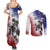 USA Ice Hockey Custom Couples Matching Summer Maxi Dress and Long Sleeve Button Shirt Splash Art Abstract Style