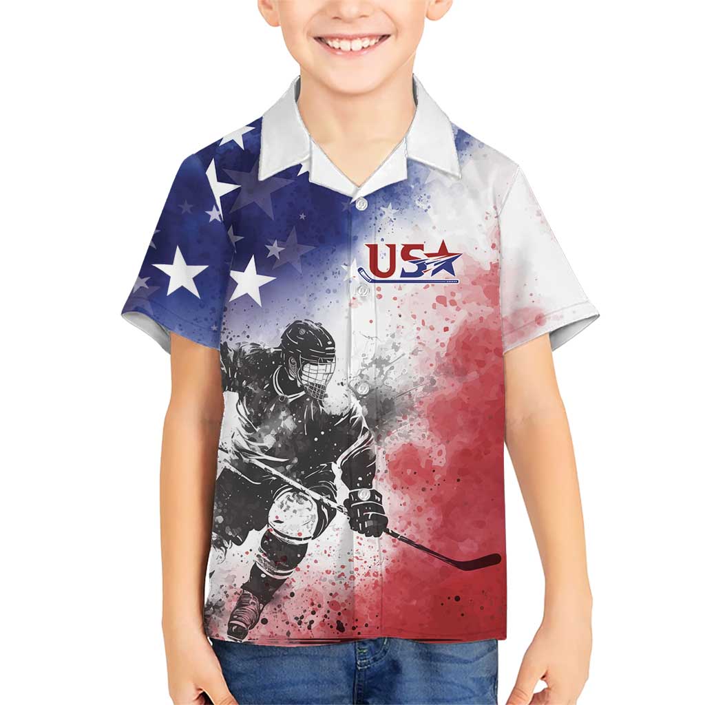 USA Ice Hockey Custom Kid Hawaiian Shirt Splash Art Abstract Style