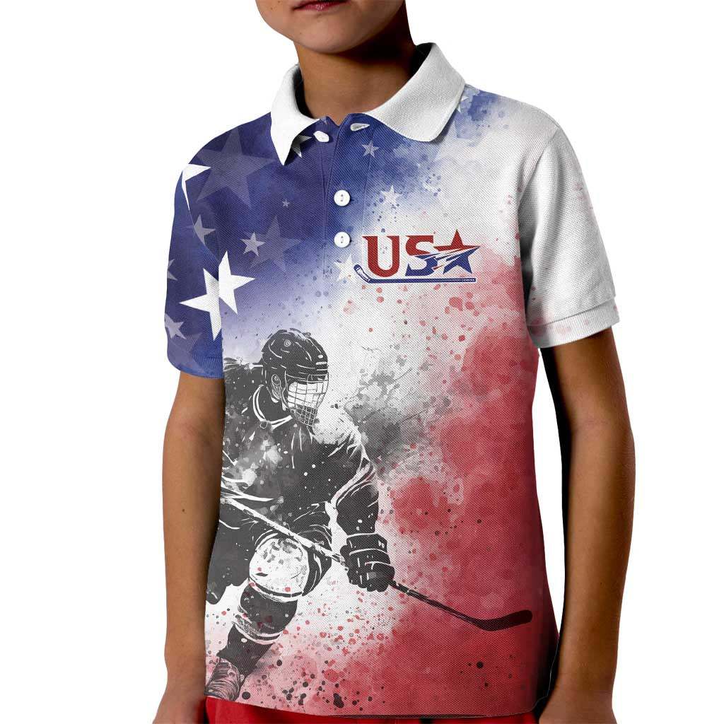 USA Ice Hockey Custom Kid Polo Shirt Splash Art Abstract Style