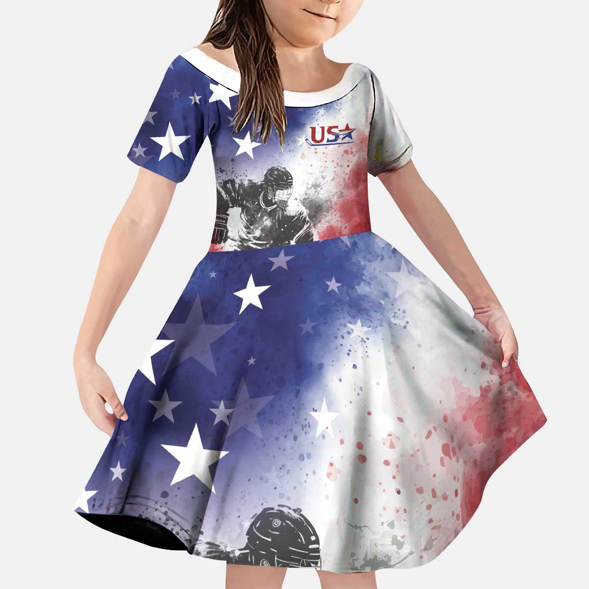 USA Ice Hockey Custom Kid Short Sleeve Dress Splash Art Abstract Style