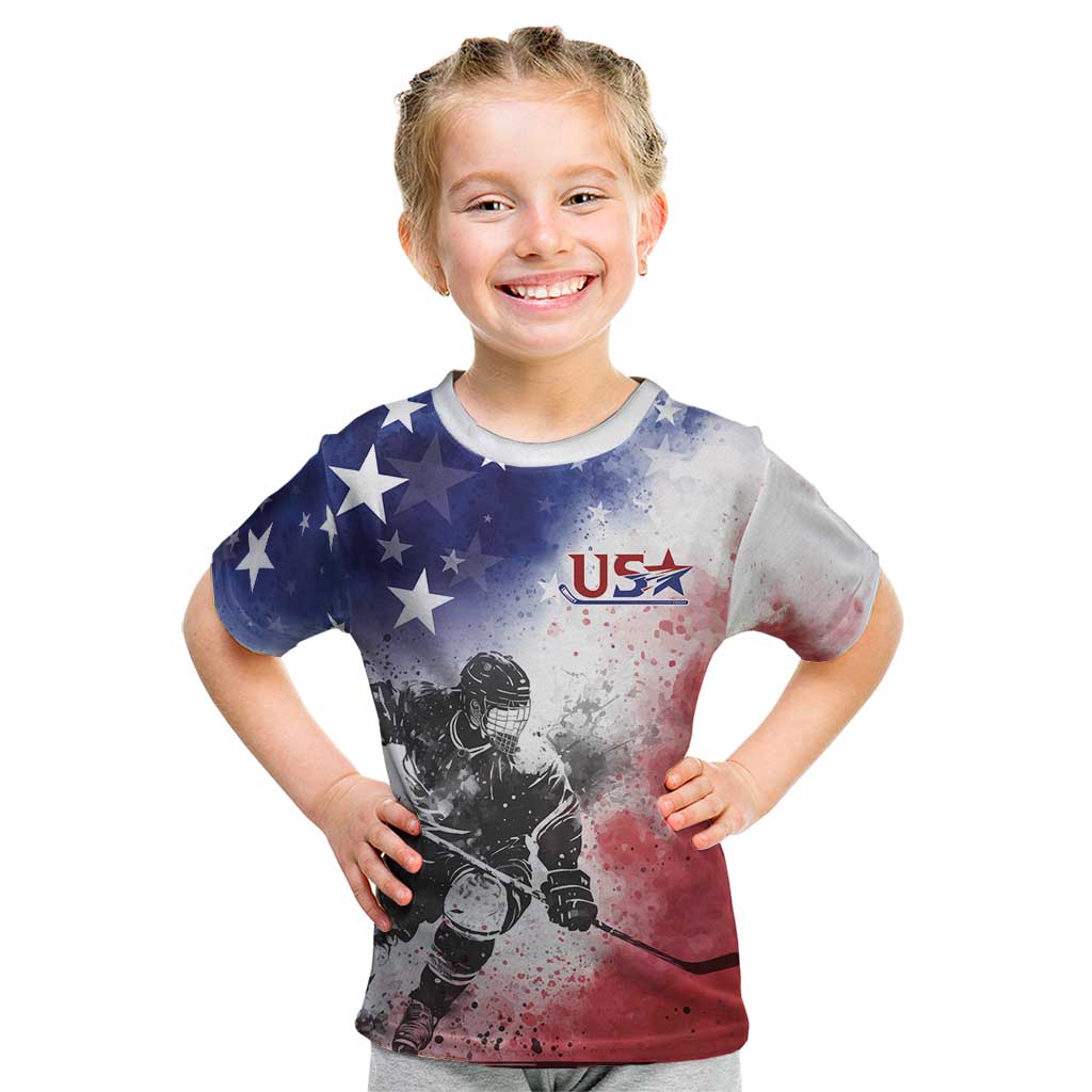 USA Ice Hockey Custom Kid T Shirt Splash Art Abstract Style