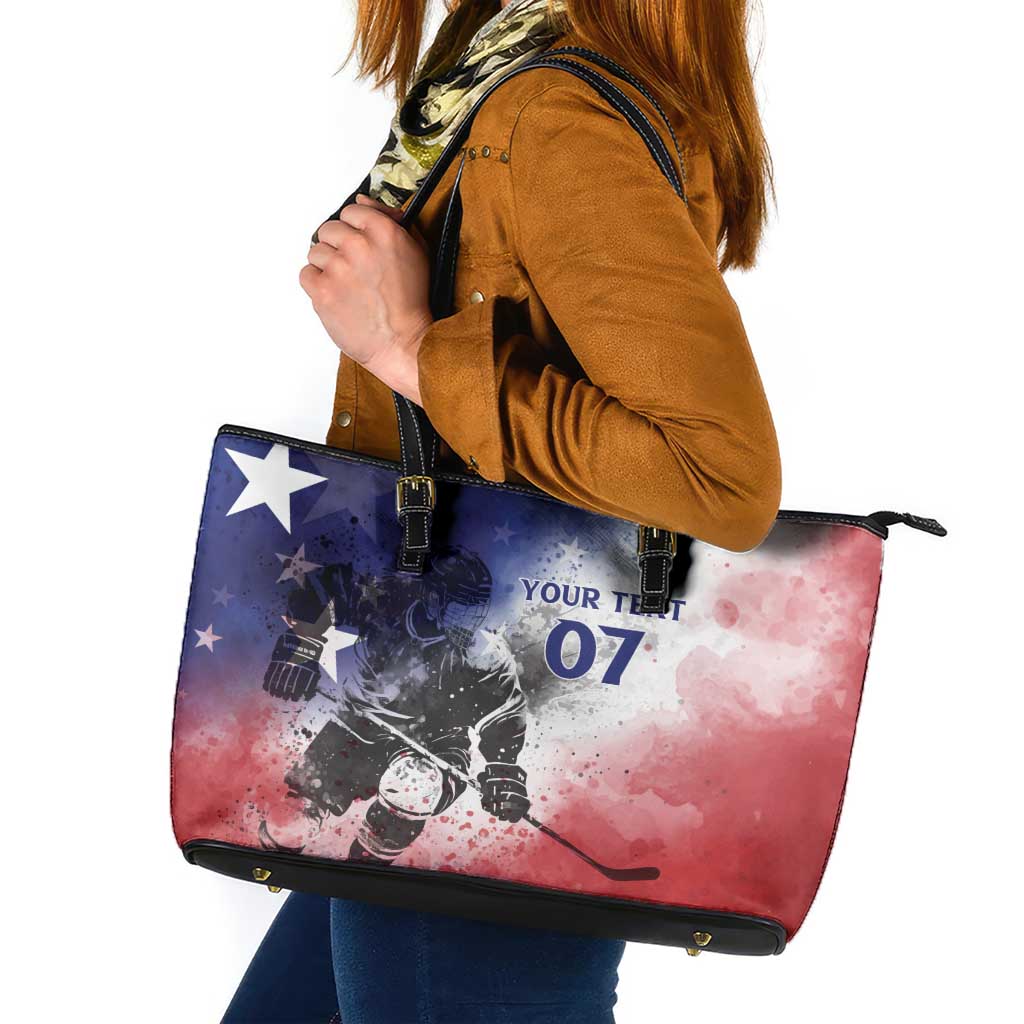 USA Ice Hockey Custom Leather Tote Bag Splash Art Abstract Style