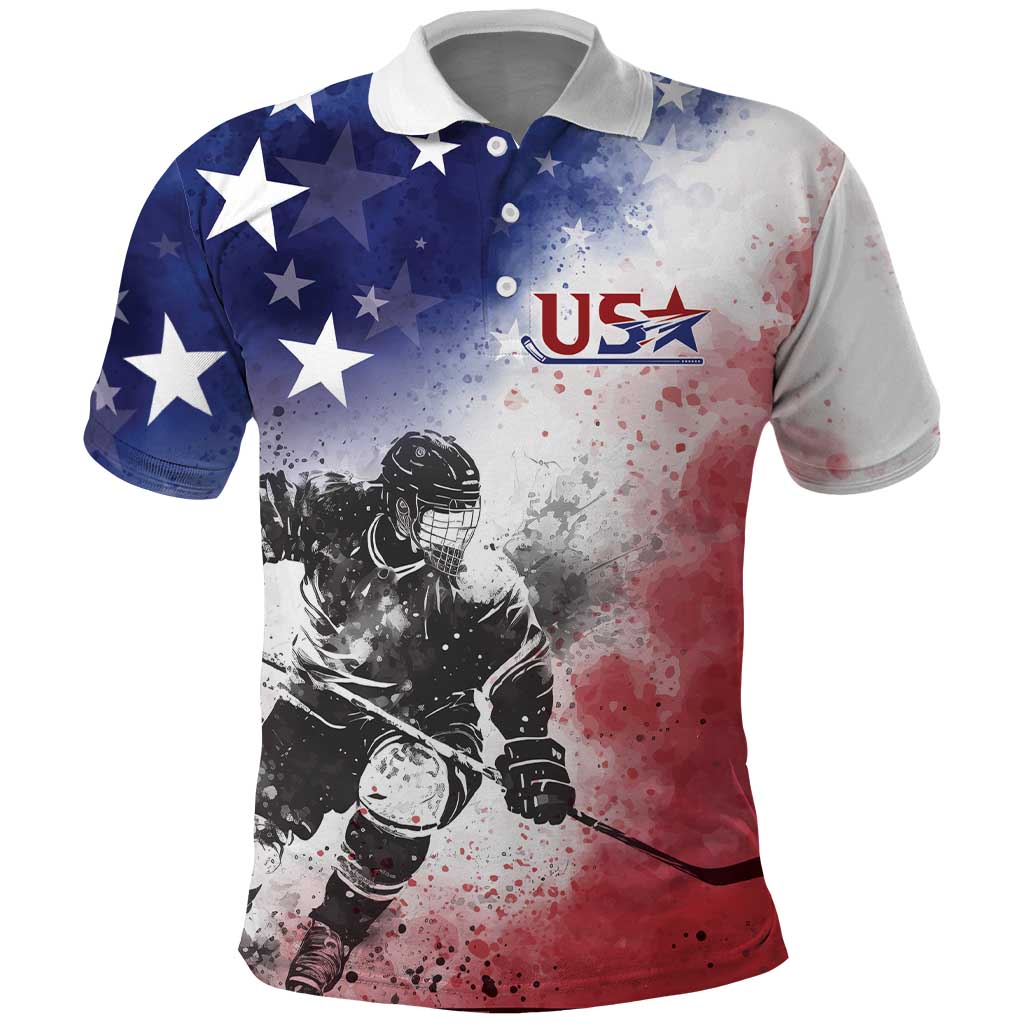 USA Ice Hockey Custom Polo Shirt Splash Art Abstract Style