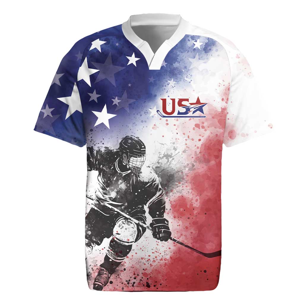 USA Ice Hockey Custom Rugby Jersey Splash Art Abstract Style