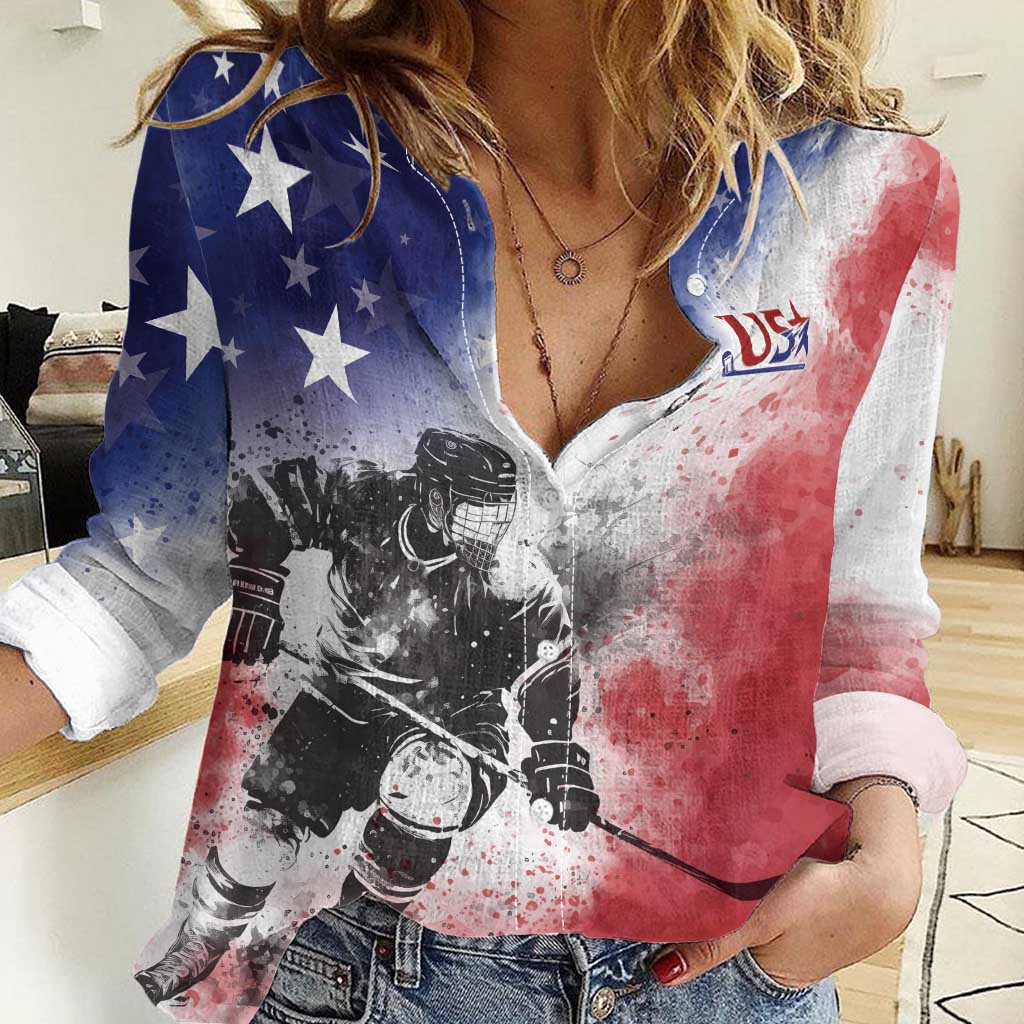 USA Ice Hockey Custom Women Casual Shirt Splash Art Abstract Style